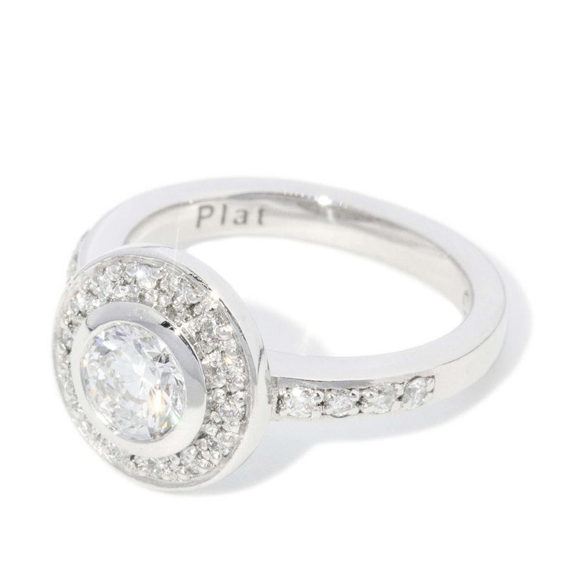 Contemporary Rubover Brilliant Diamond Halo Ring in Platinum