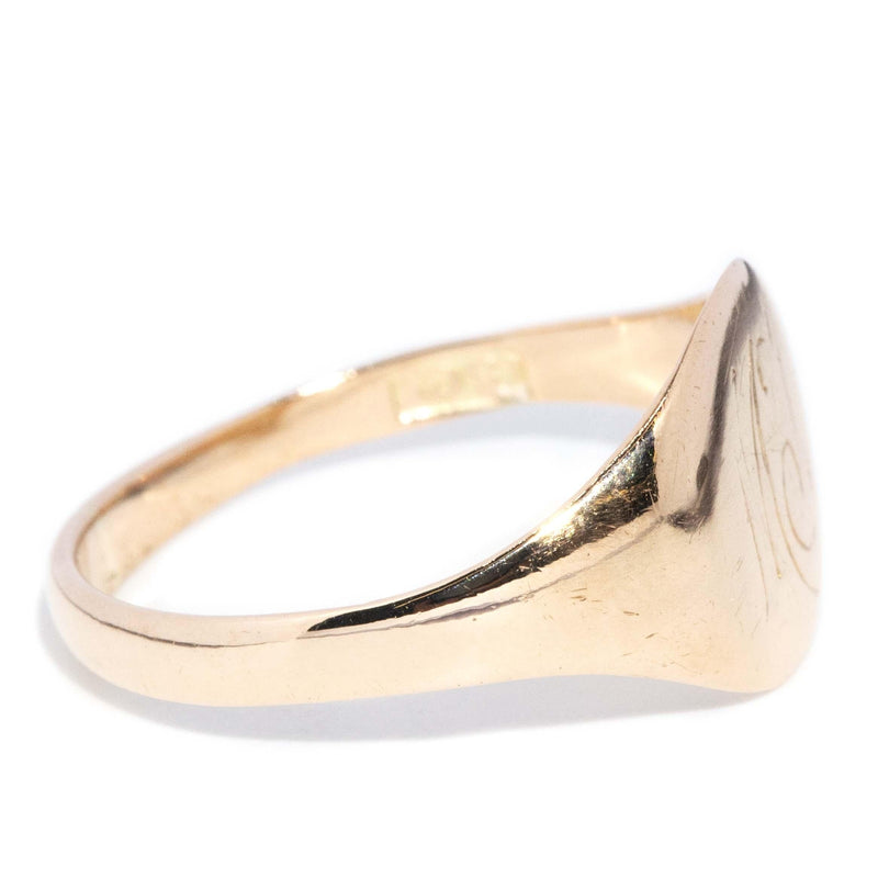 Vintage Circa 1930s Oval Initialled Signet Ring 15 Carat Gold