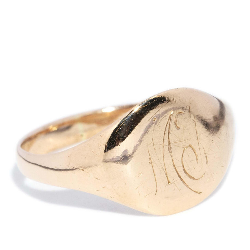 Vintage Circa 1930s Oval Initialled Signet Ring 15 Carat Gold