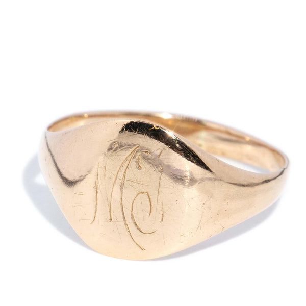 Vintage Circa 1930s Oval Initialled Signet Ring 15 Carat Gold