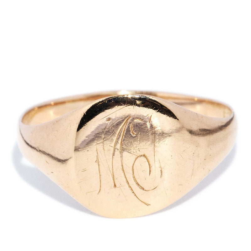 Vintage Circa 1930s Oval Initialled Signet Ring 15 Carat Gold