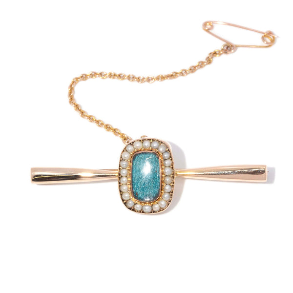 Hattie 1930s Silk & Seed Pearl Bar Brooch 15ct Gold Brooches Imperial Jewellery 