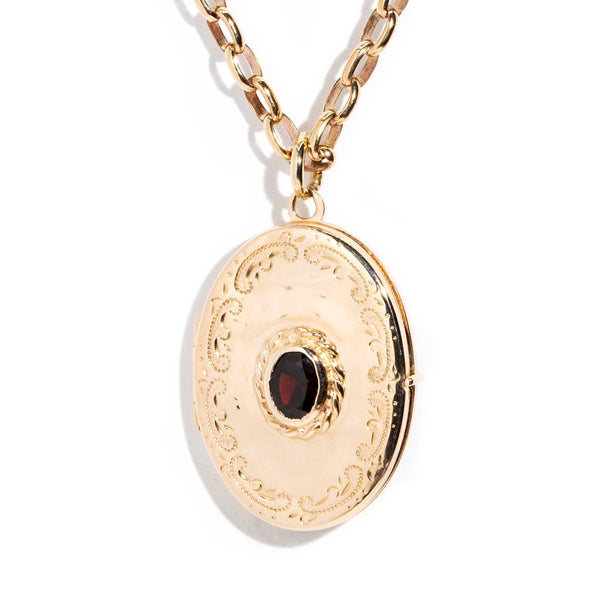 Haven Garnet Engraved Oval Locket 9K Yellow Gold Charms & Pendants Imperial Jewellery 
