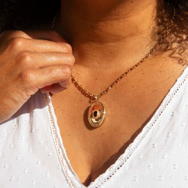 Haven Garnet Engraved Oval Locket 9K Yellow Gold Charms & Pendants Imperial Jewellery 