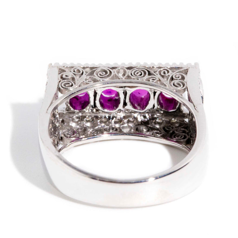 Hazel 1970s Ruby & Diamond Filigree Ring 18ct White Gold Rings Imperial Jewellery 