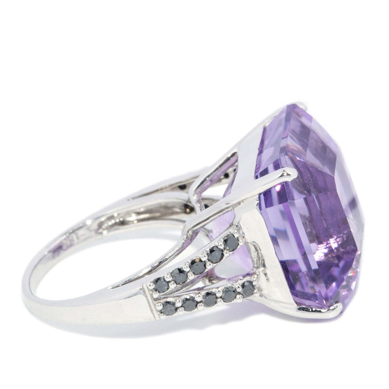 Vintage Circa 1990s Amethyst & Diamond Ring 18 Carat White Gold