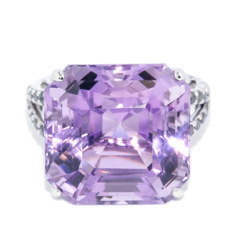Vintage Circa 1990s Amethyst & Diamond Ring 18 Carat White Gold