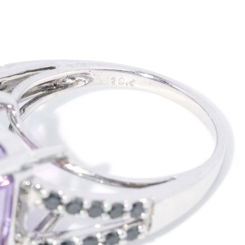 Vintage Circa 1990s Amethyst & Diamond Ring 18 Carat White Gold