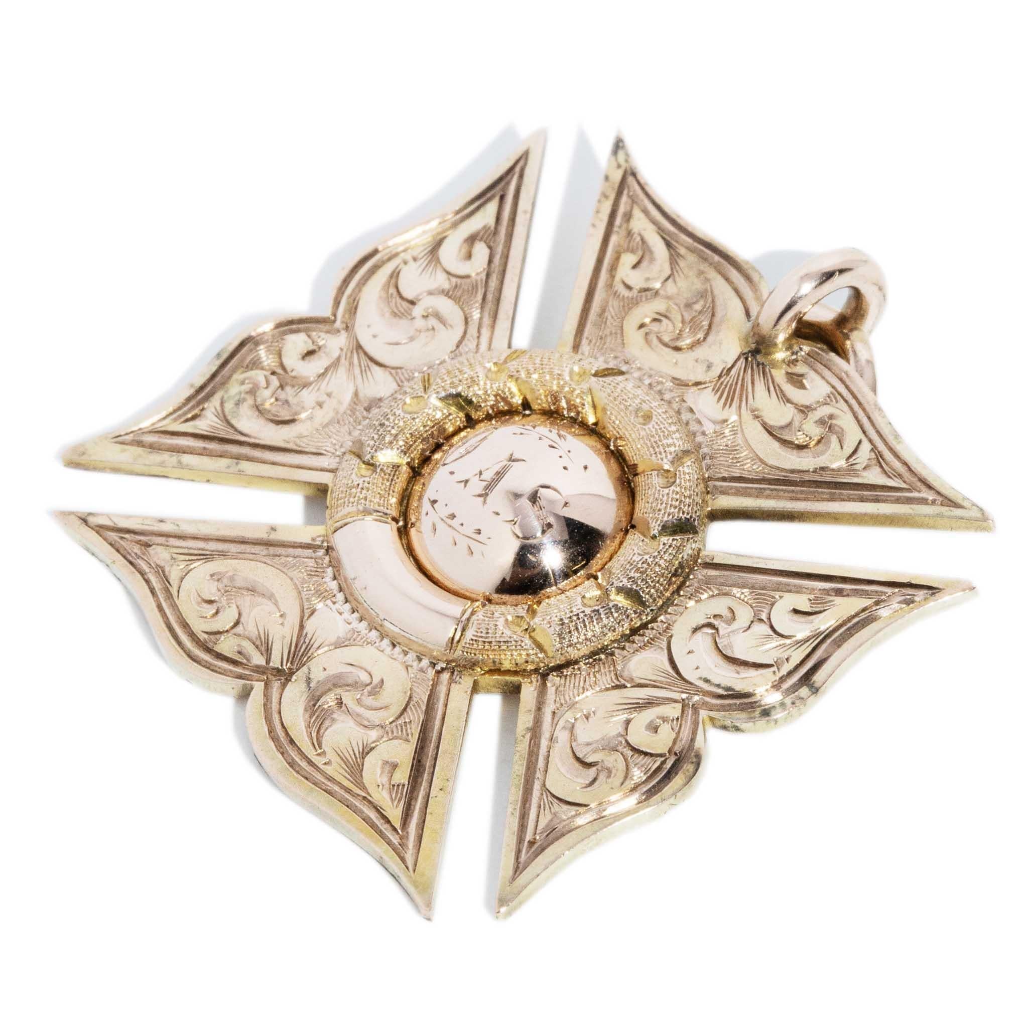 Antique 1920 Cross Award Pendant 9 Carat Rose Gold