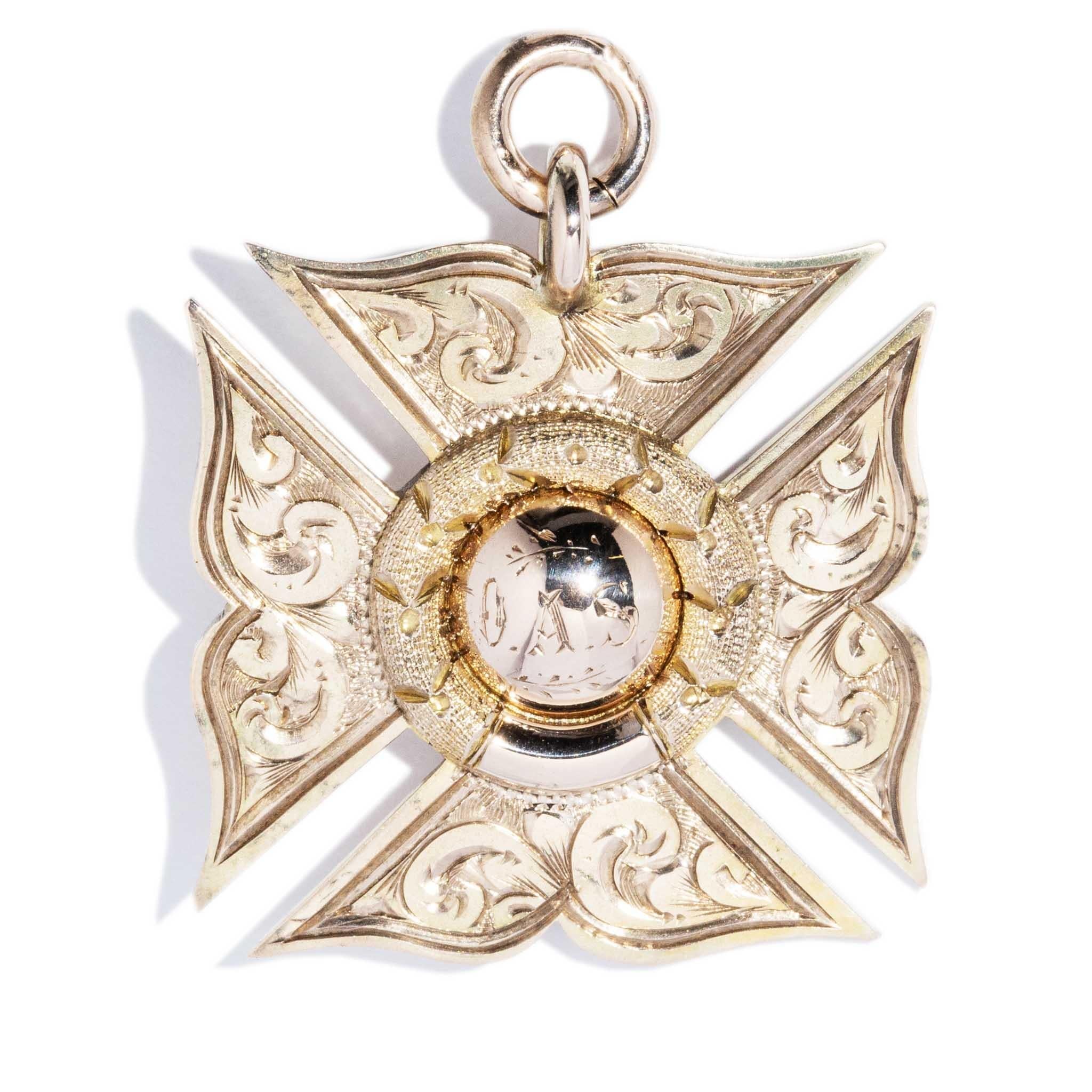 Antique 1920 Cross Award Pendant 9 Carat Rose Gold