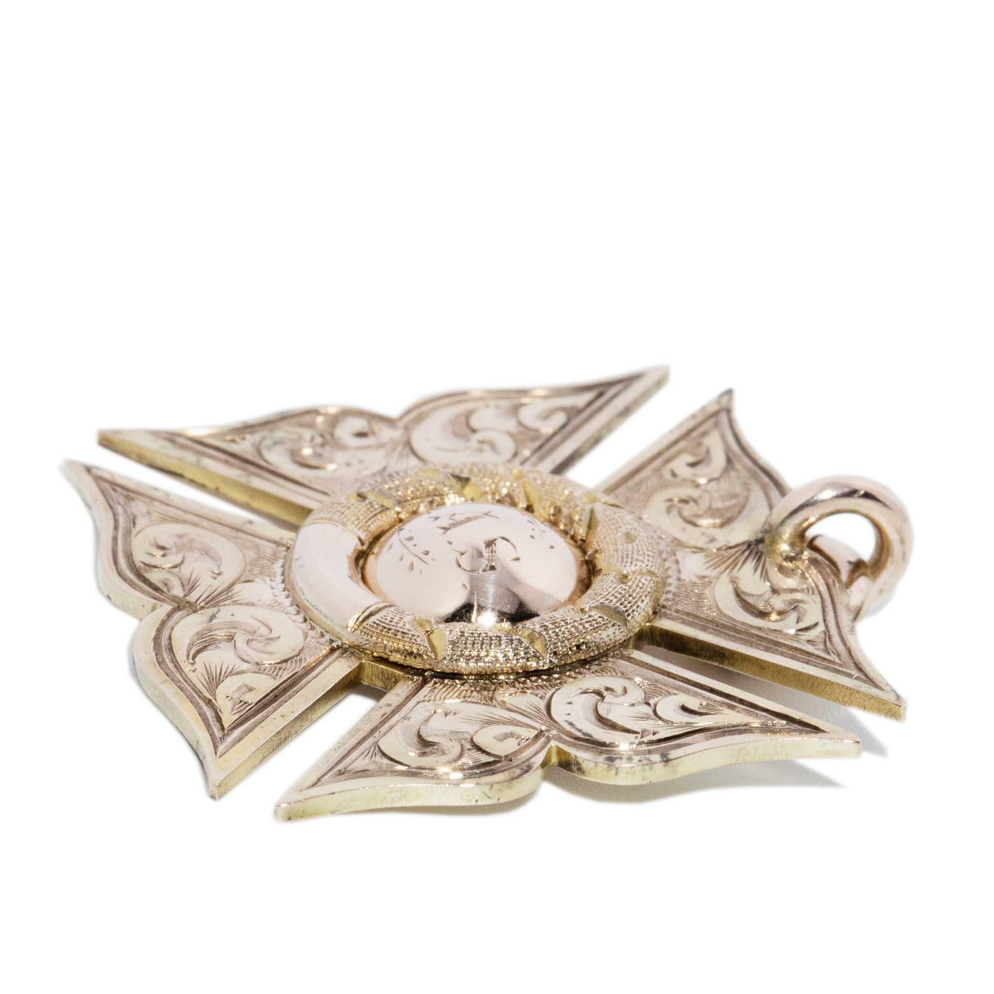 Antique 1920 Cross Award Pendant 9 Carat Rose Gold