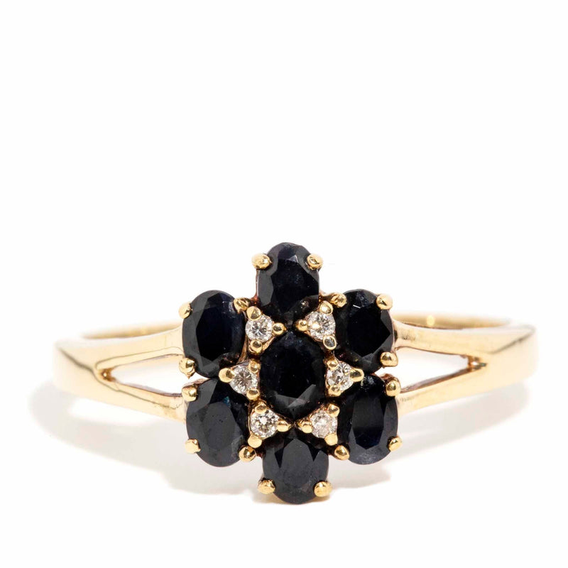 Hedy 1980s Sapphire & Diamond Cluster Ring 9ct Gold Rings Imperial Jewellery Imperial Jewellery - Hamilton 
