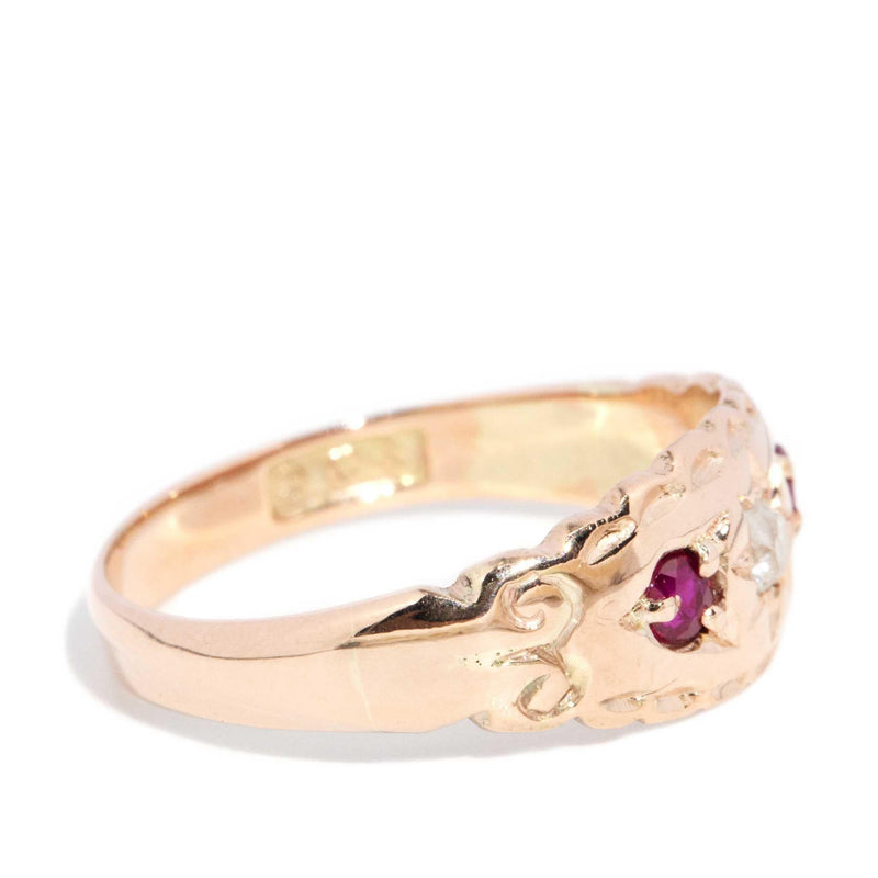 Helena 1900s Ruby & Old Cut Diamond Ring 9ct Rose