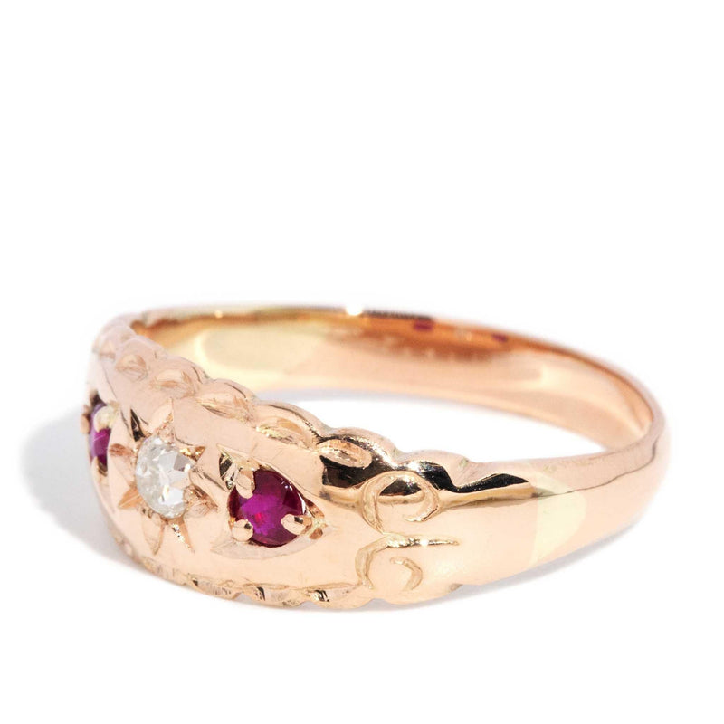 Helena 1900s Ruby & Old Cut Diamond Ring 9ct Rose