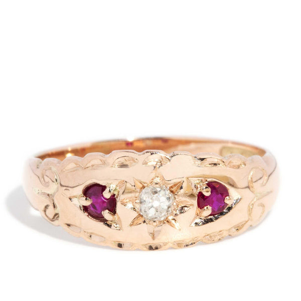 Helena 1900s Ruby & Old Cut Diamond Ring 9ct Rose