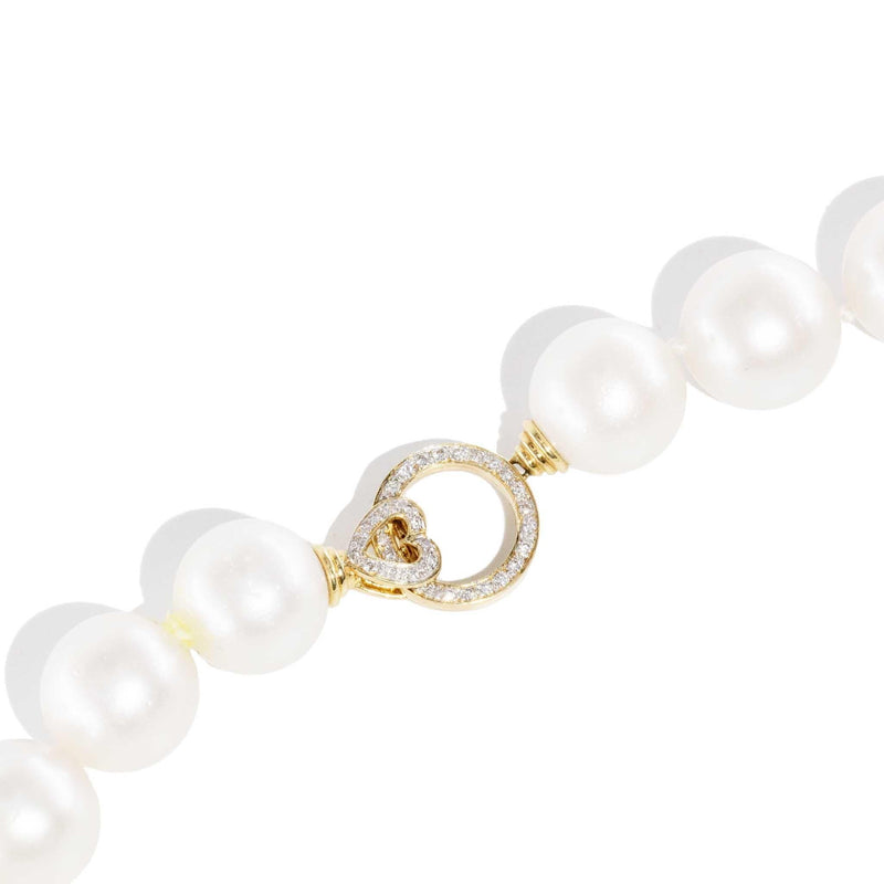 Helmi 1990s Round South Sea Pearl Necklace Diamond Clasp 9ct
