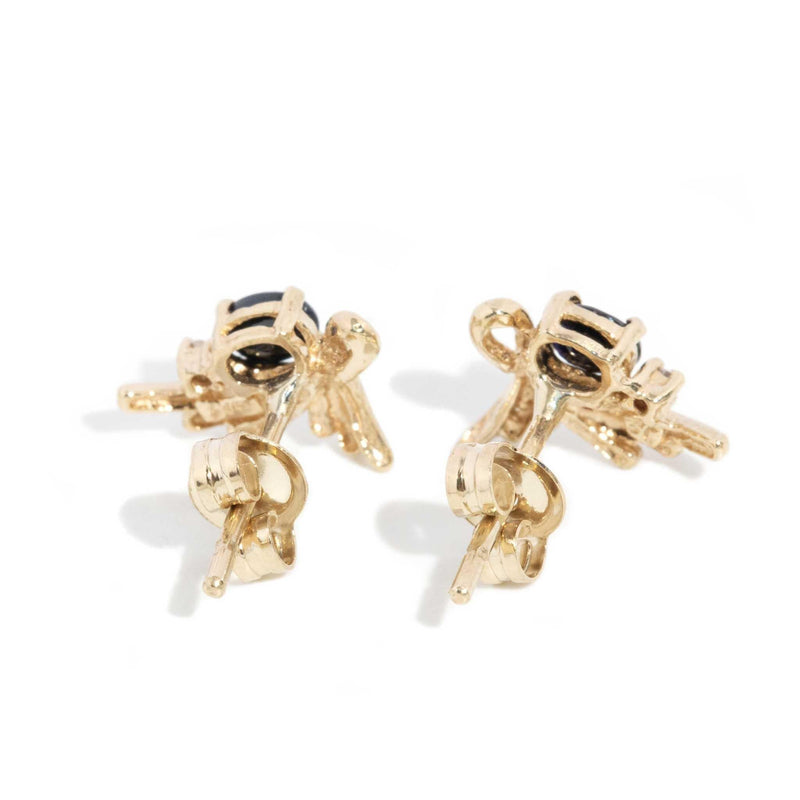 Hera 1980s Sapphire & Diamond Plume Studs 9ct Gold