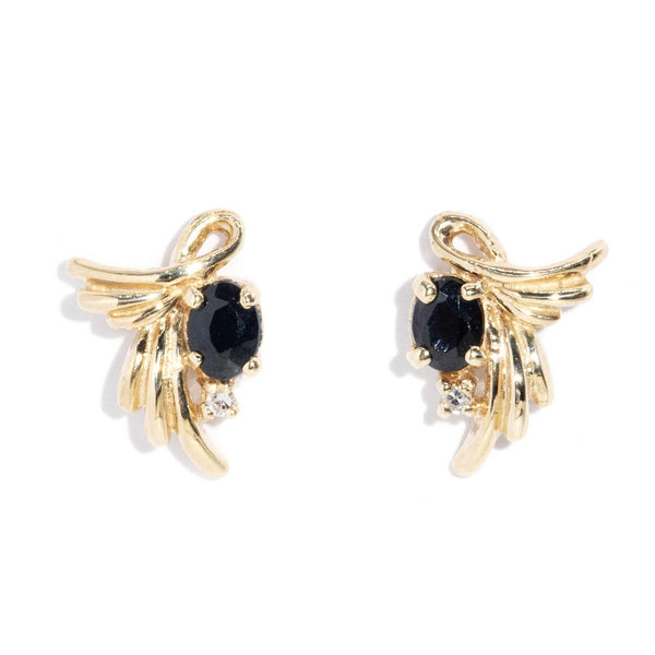 Hera 1980s Sapphire & Diamond Plume Studs 9ct Gold