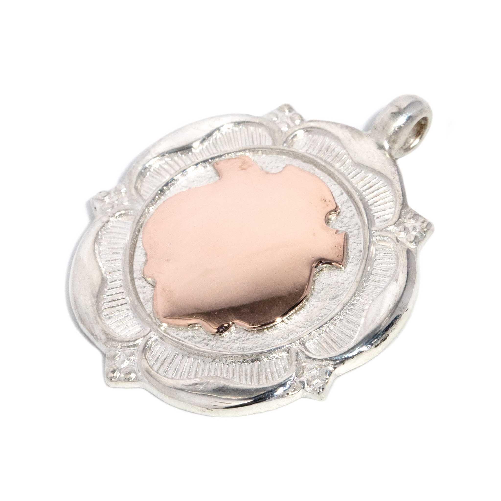 Vintage 1933 Shield Pendant Sterling Silver Rose Gold Lined