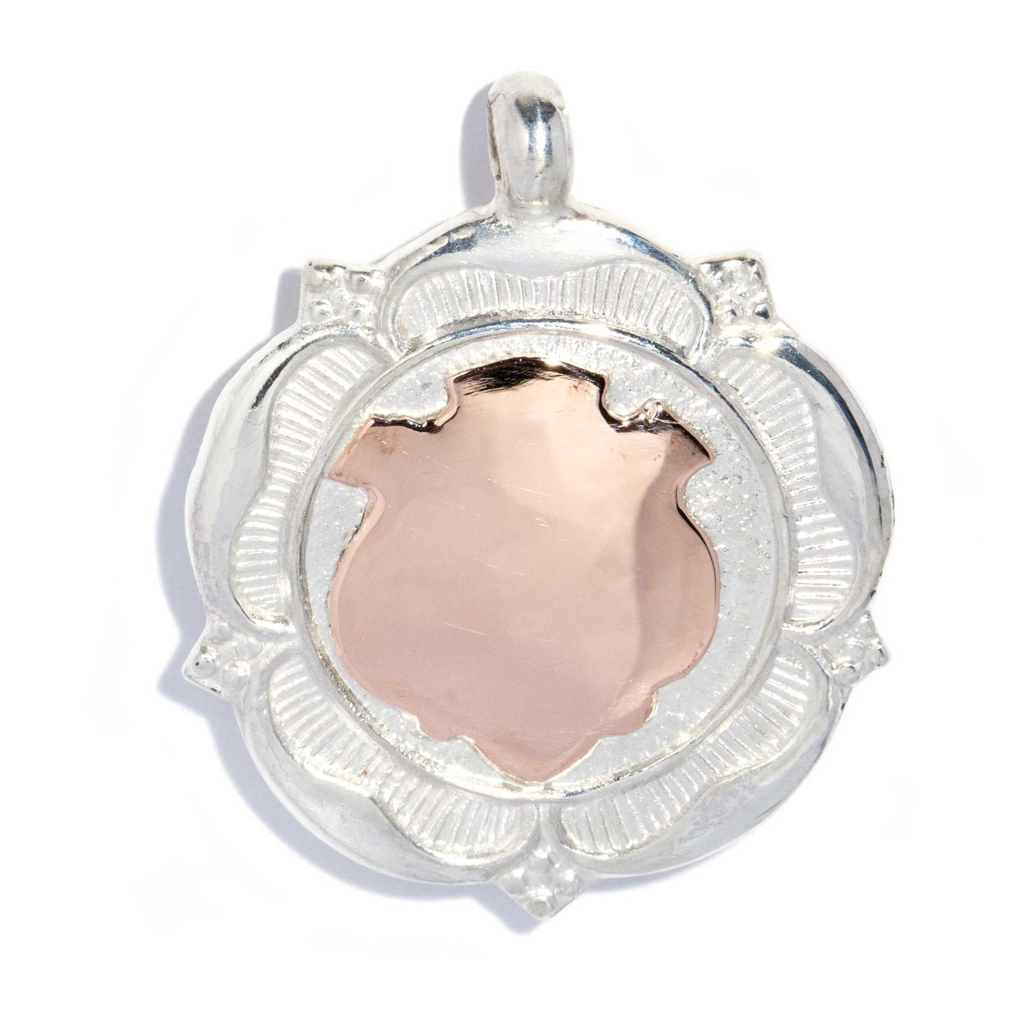 Vintage 1933 Shield Pendant Sterling Silver Rose Gold Lined
