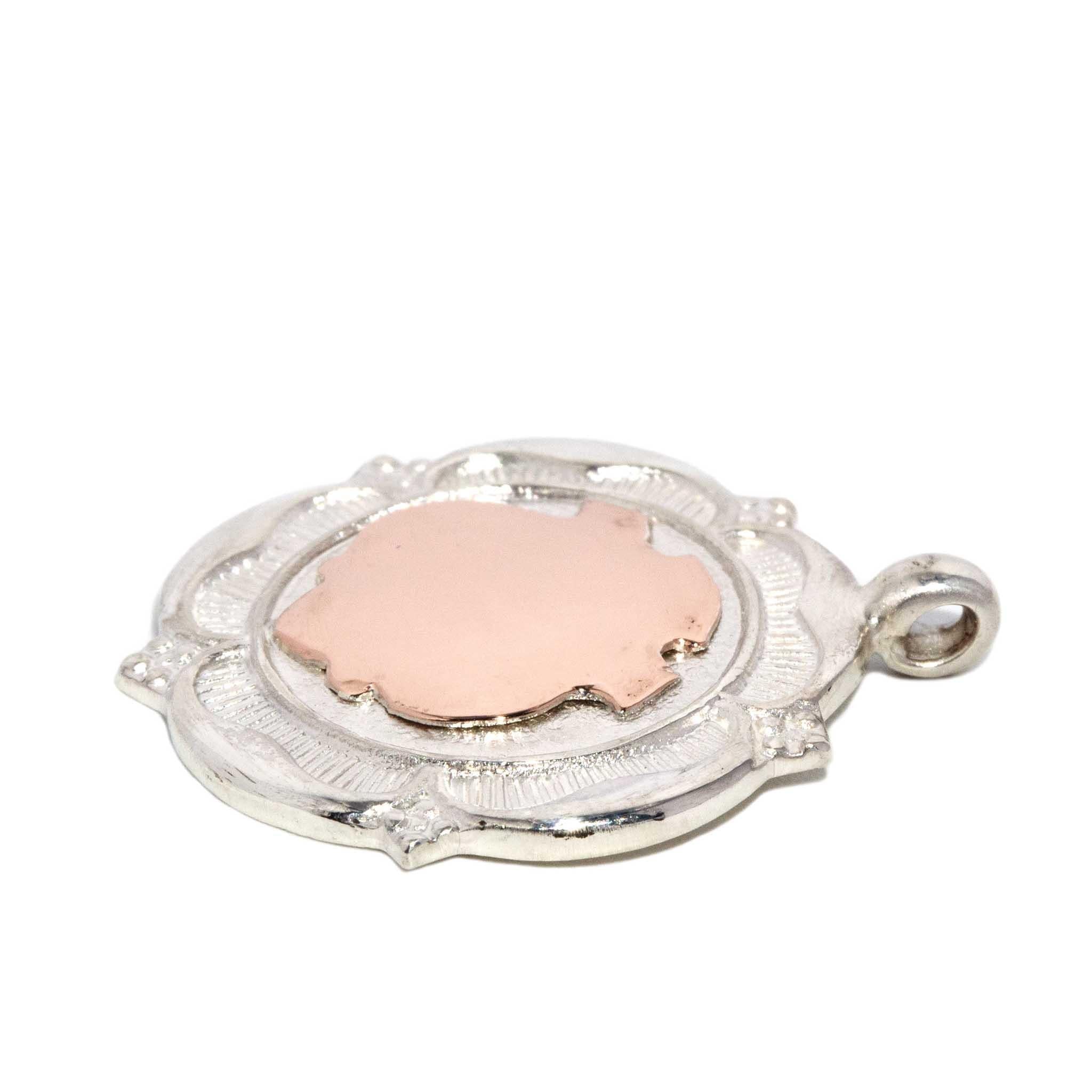 Vintage 1933 Shield Pendant Sterling Silver Rose Gold Lined