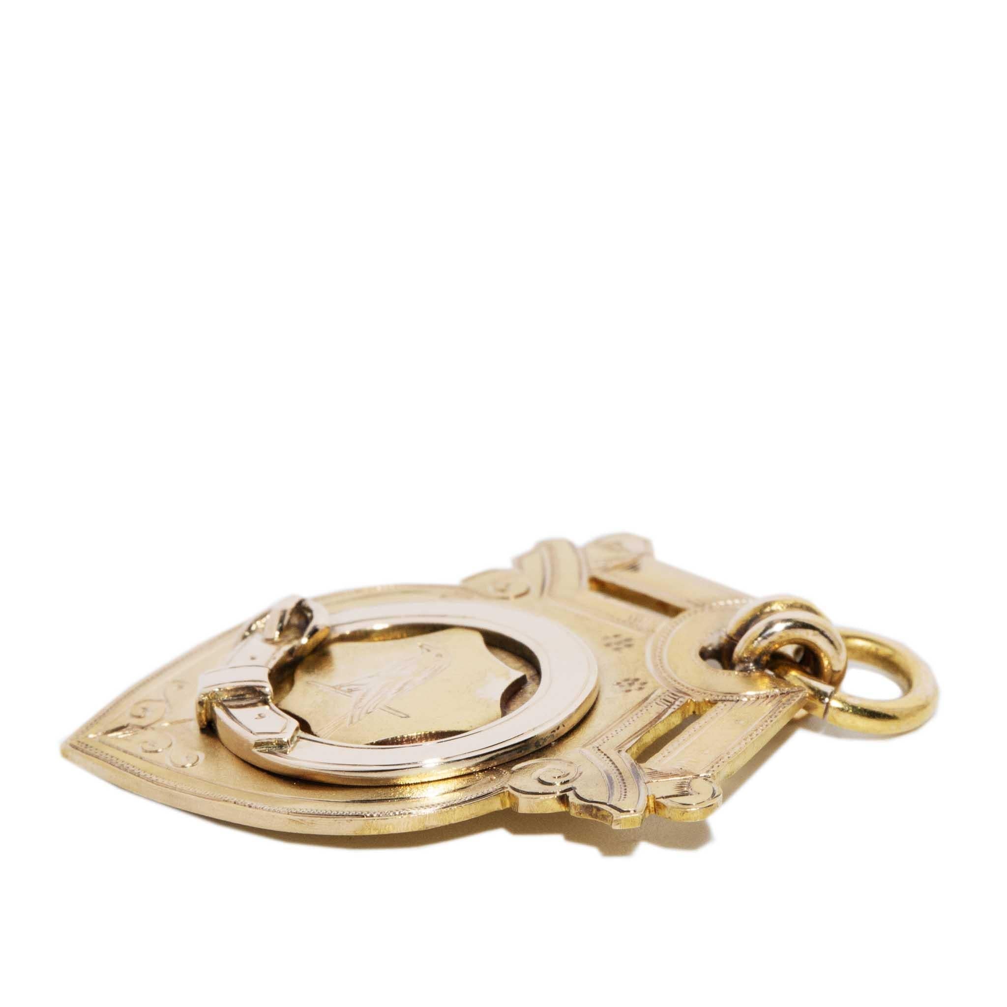 Antique Edwardian 1901 Shield Award Pendant 15 Carat Gold