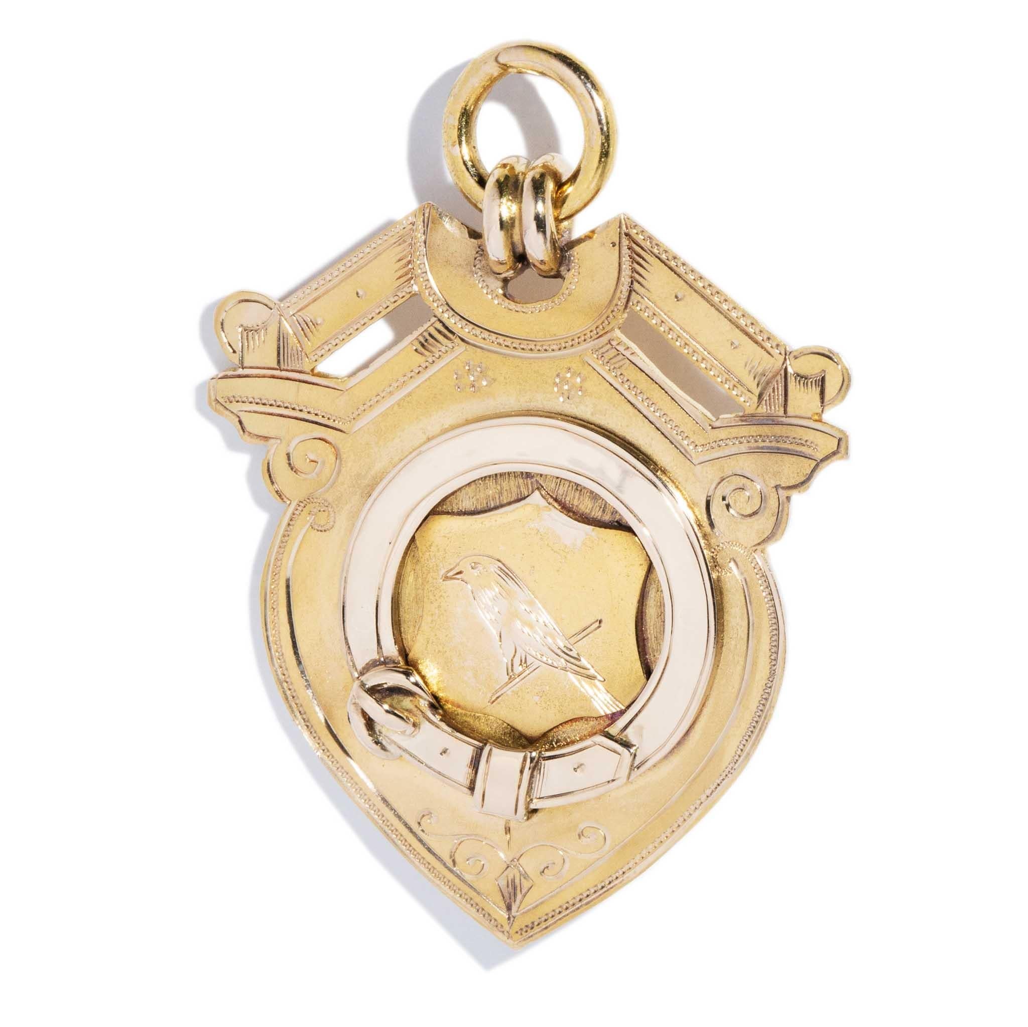 Antique Edwardian 1901 Shield Award Pendant 15 Carat Gold
