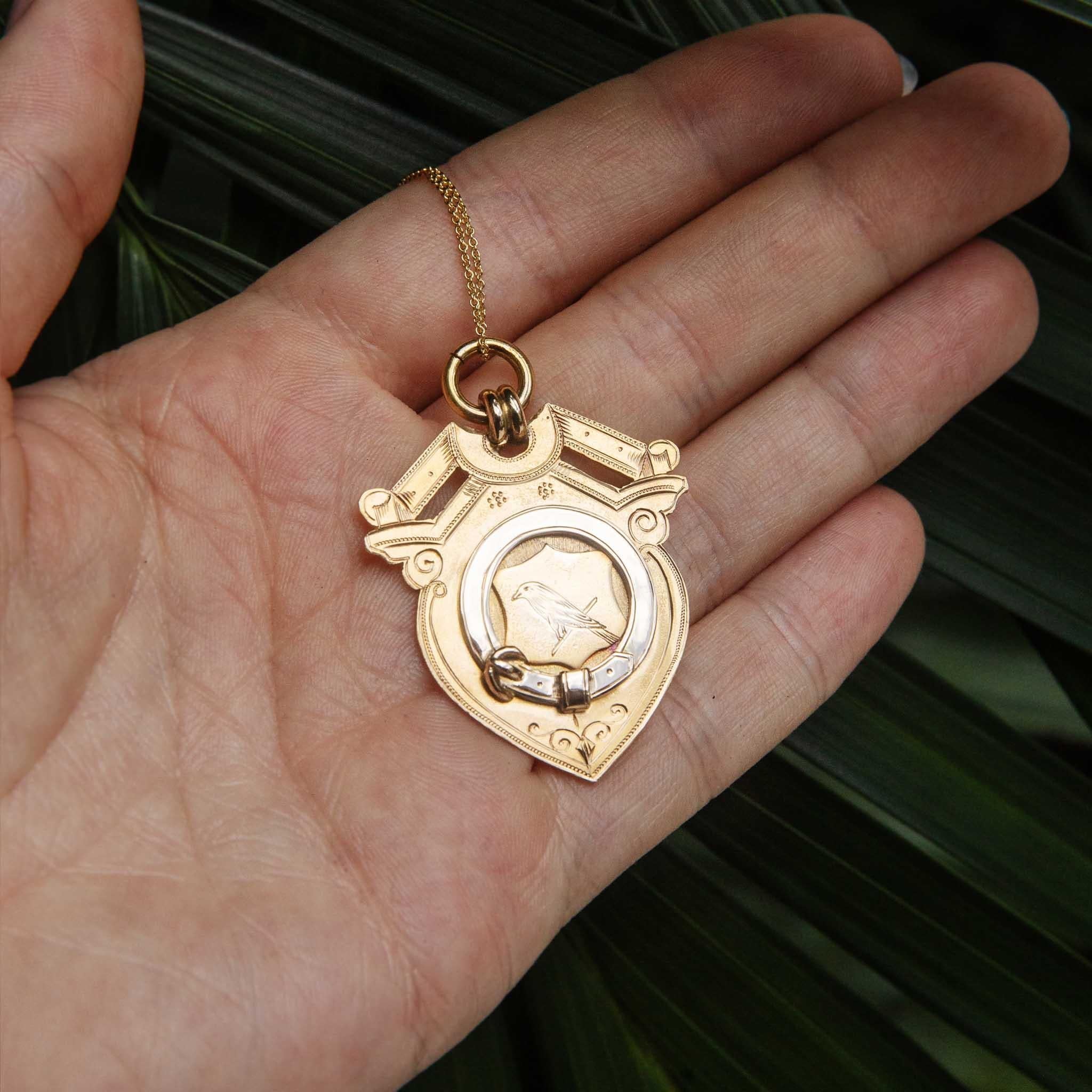 Antique Edwardian 1901 Shield Award Pendant 15 Carat Gold