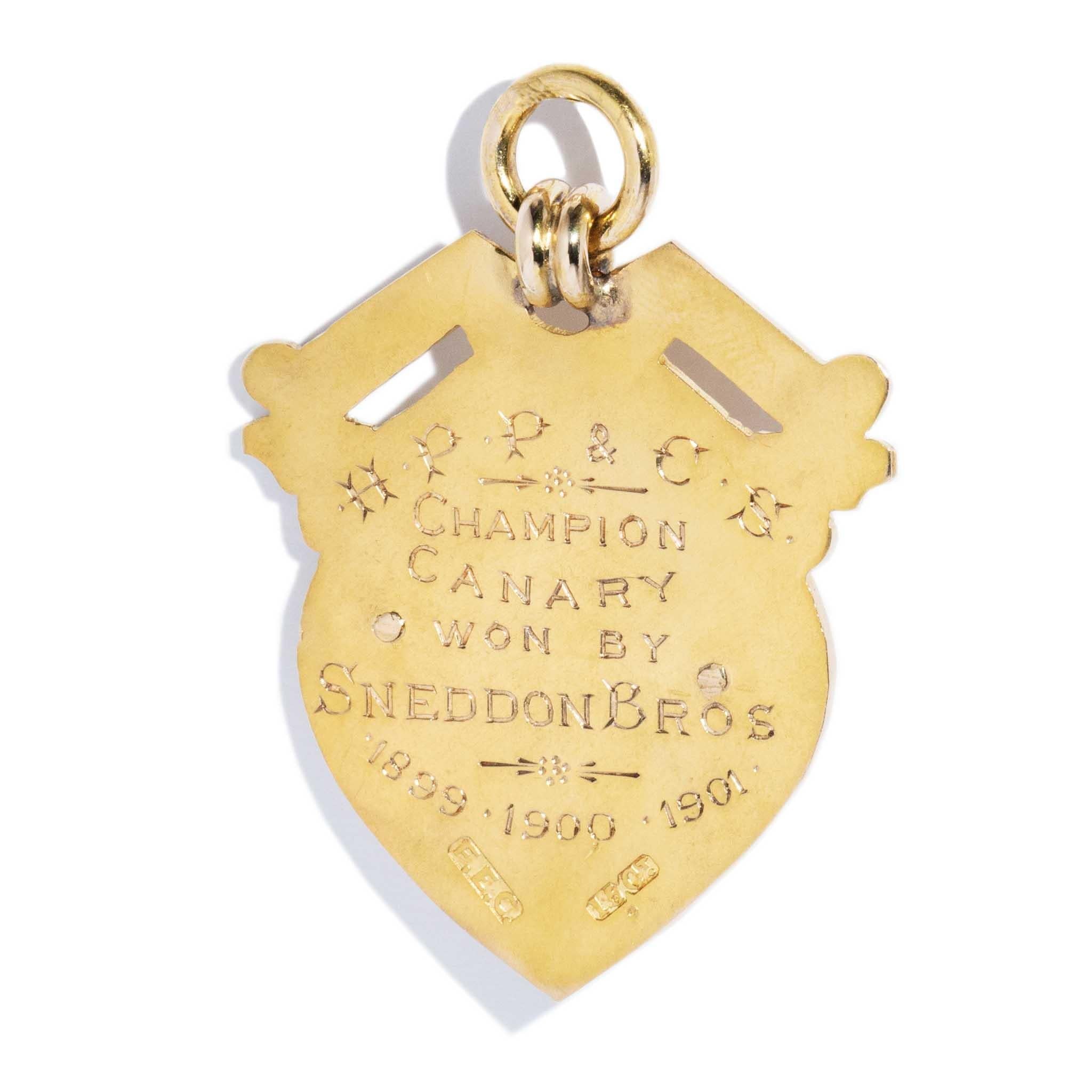 Antique Edwardian 1901 Shield Award Pendant 15 Carat Gold