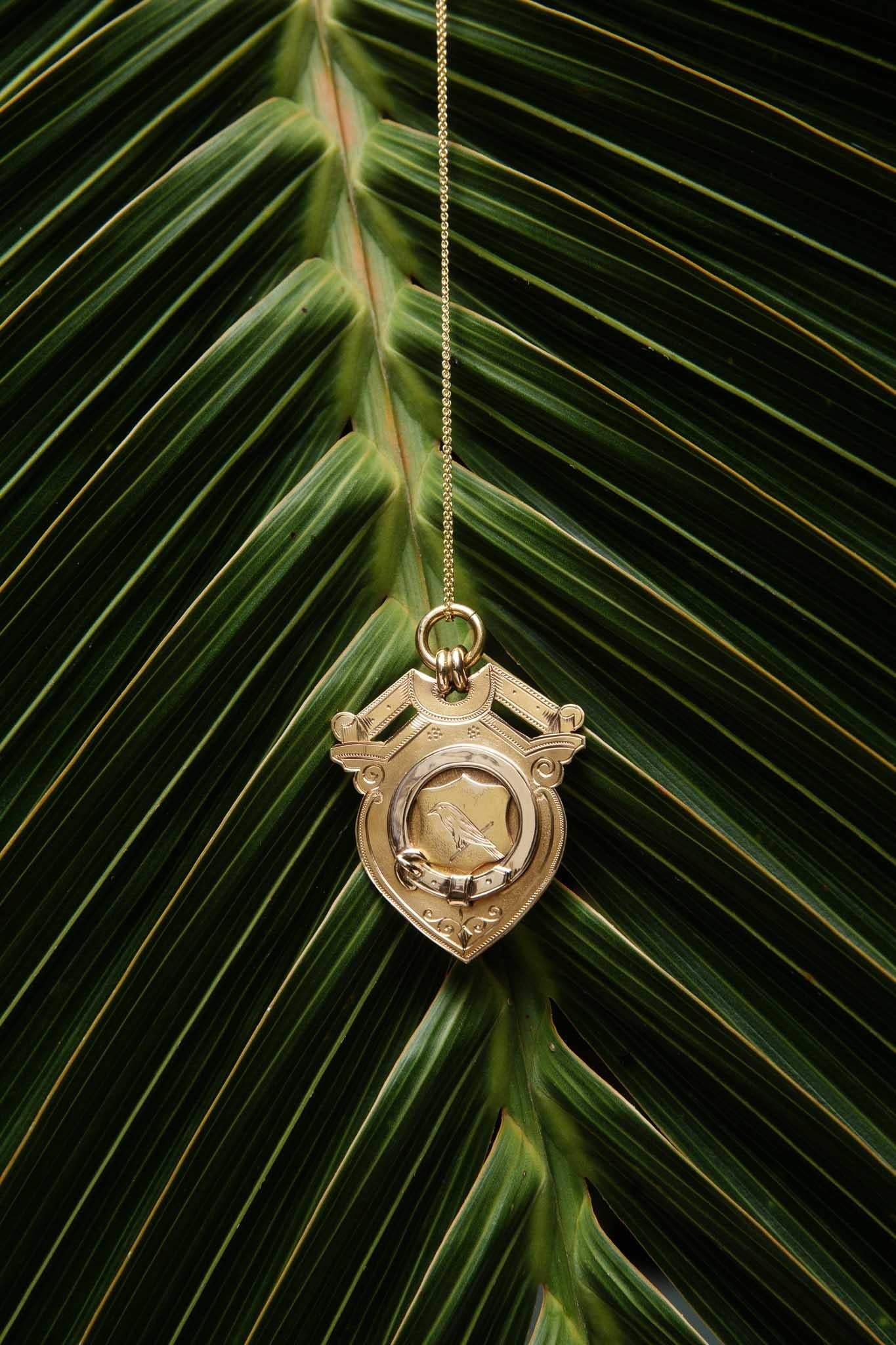 Antique Edwardian 1901 Shield Award Pendant 15 Carat Gold