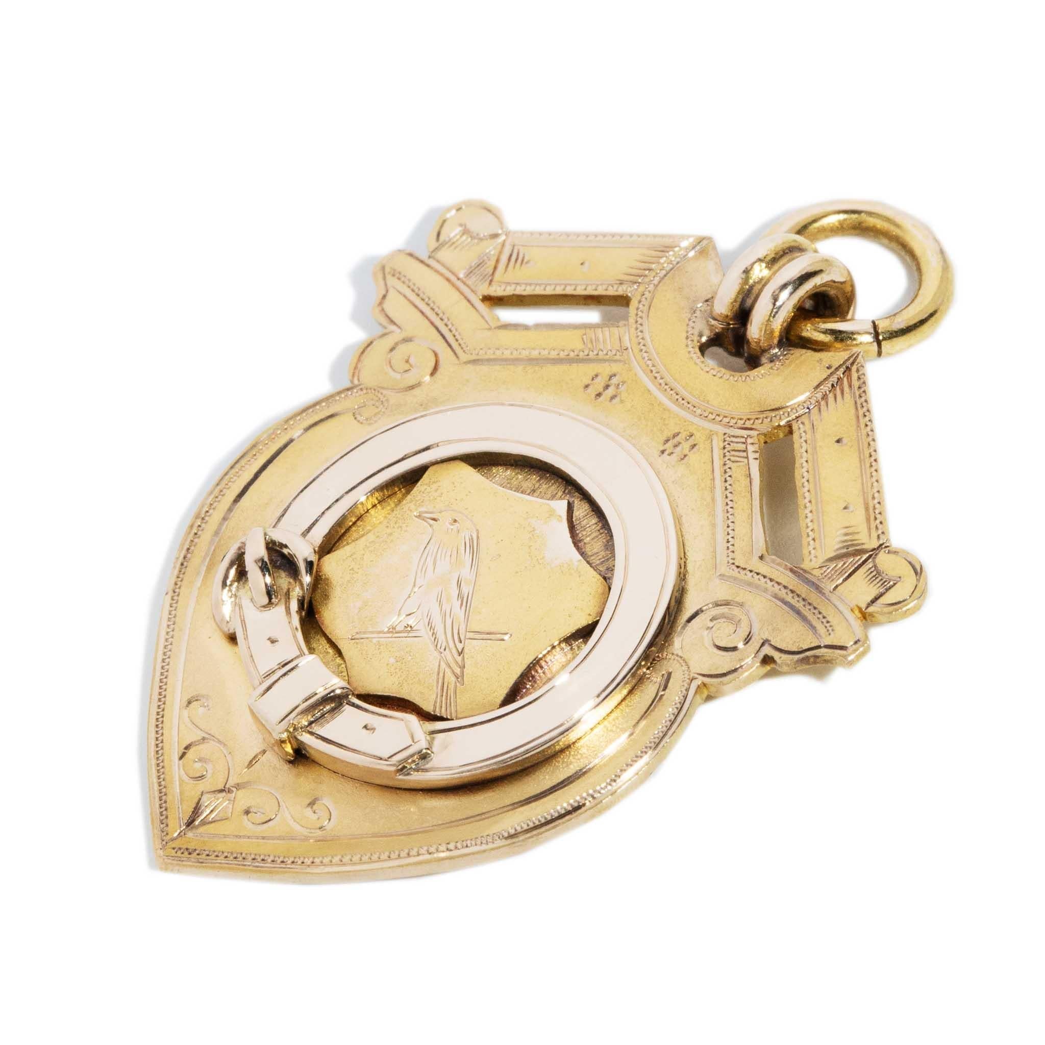 Antique Edwardian 1901 Shield Award Pendant 15 Carat Gold