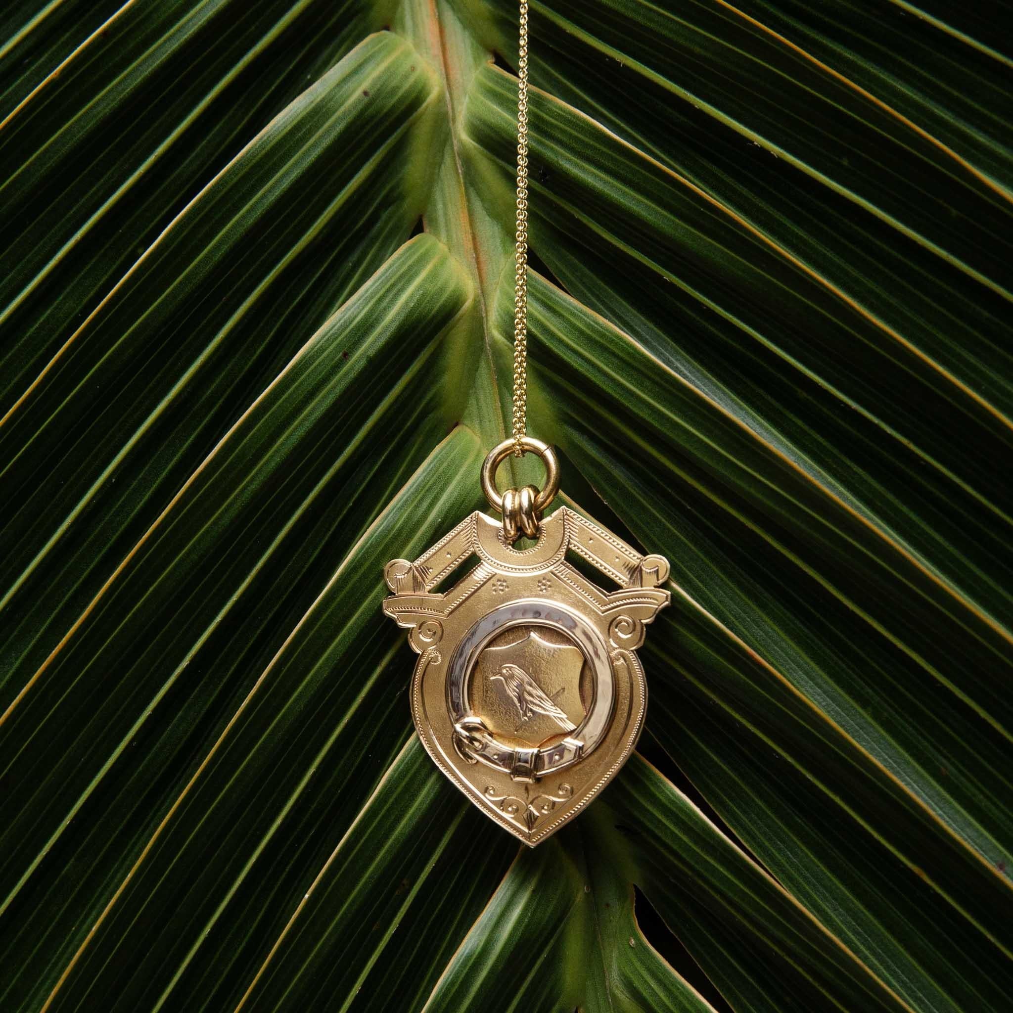 Antique Edwardian 1901 Shield Award Pendant 15 Carat Gold