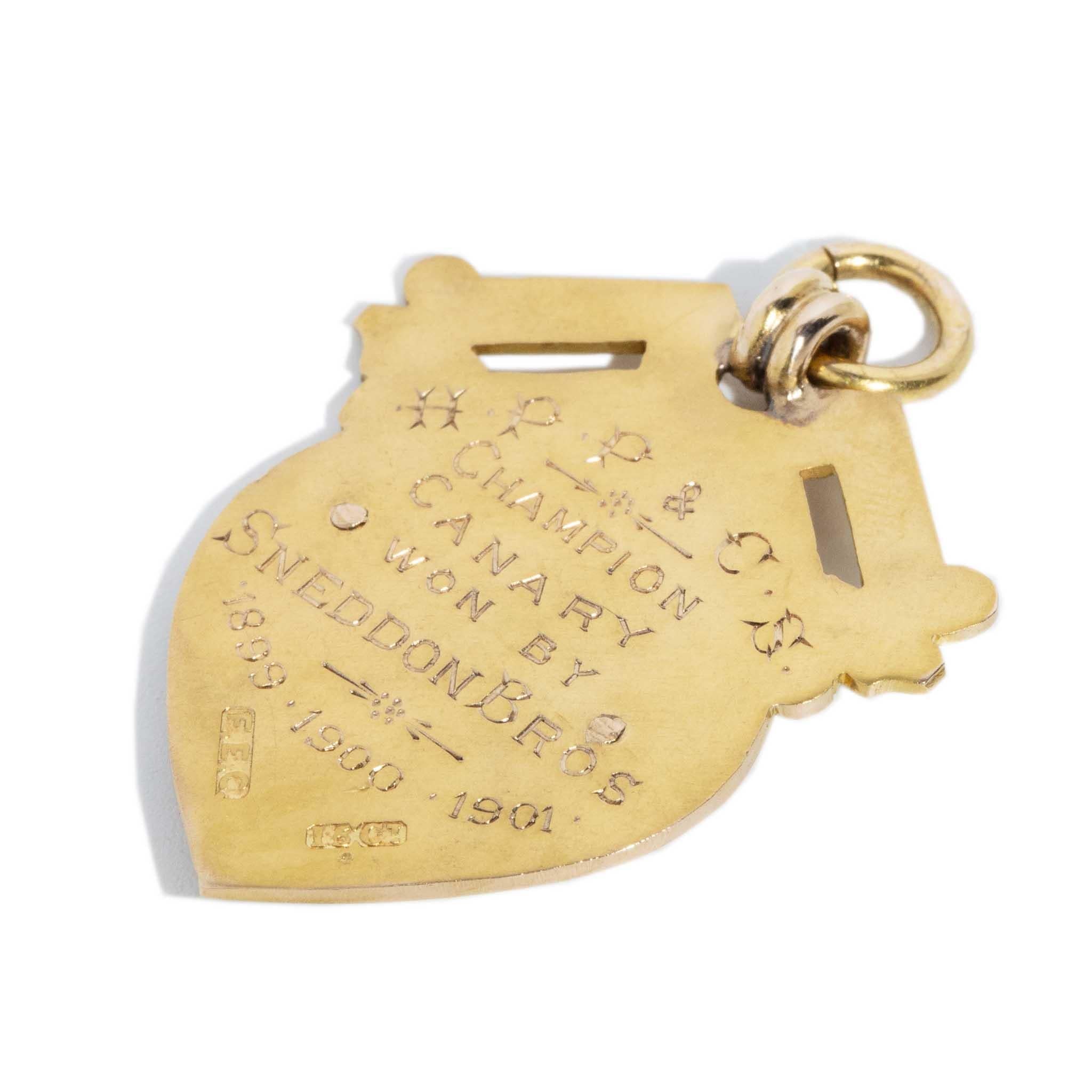 Antique Edwardian 1901 Shield Award Pendant 15 Carat Gold