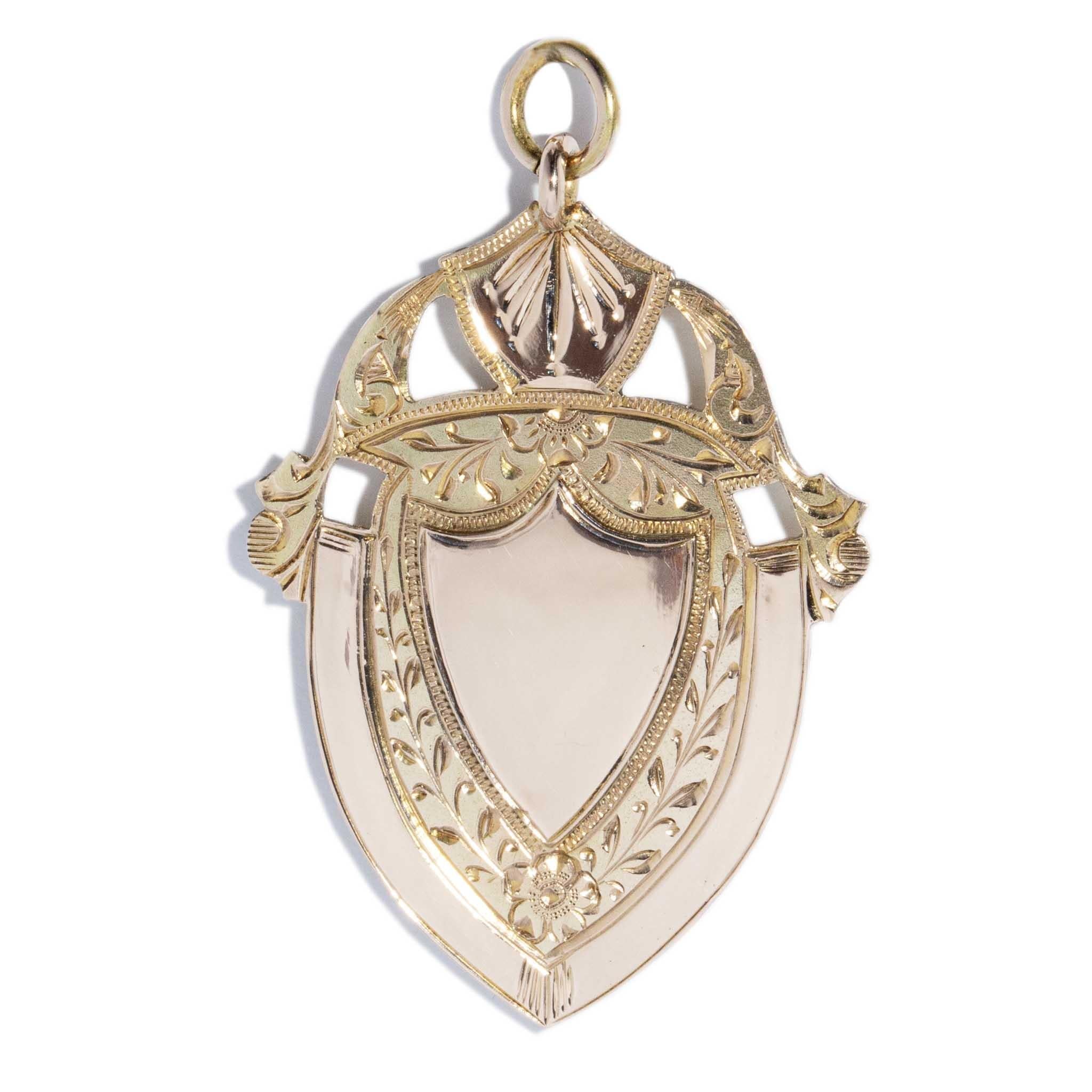 Vintage 1928 Shield Award Pendant 9 Carat Yellow Gold