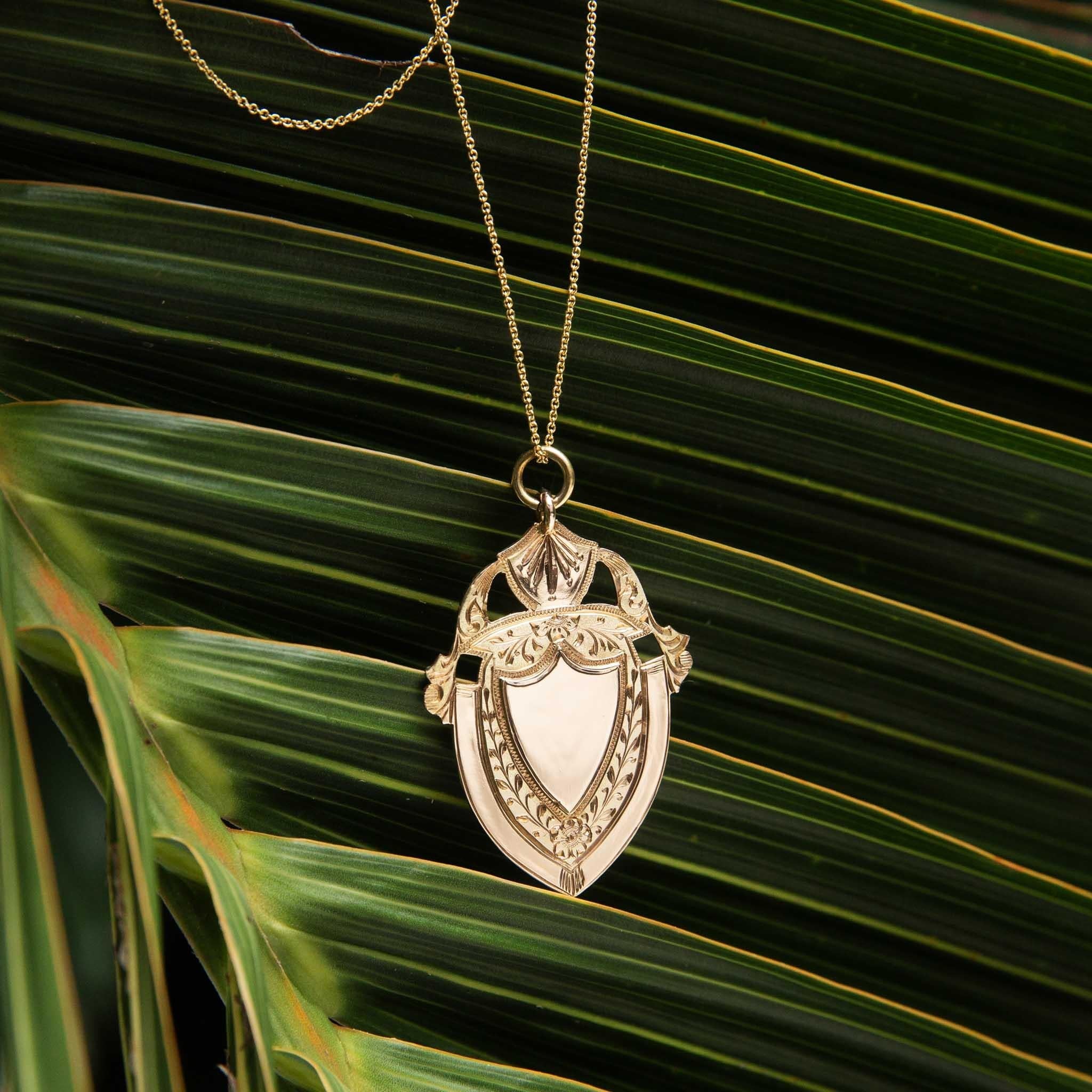 Vintage 1928 Shield Award Pendant 9 Carat Yellow Gold