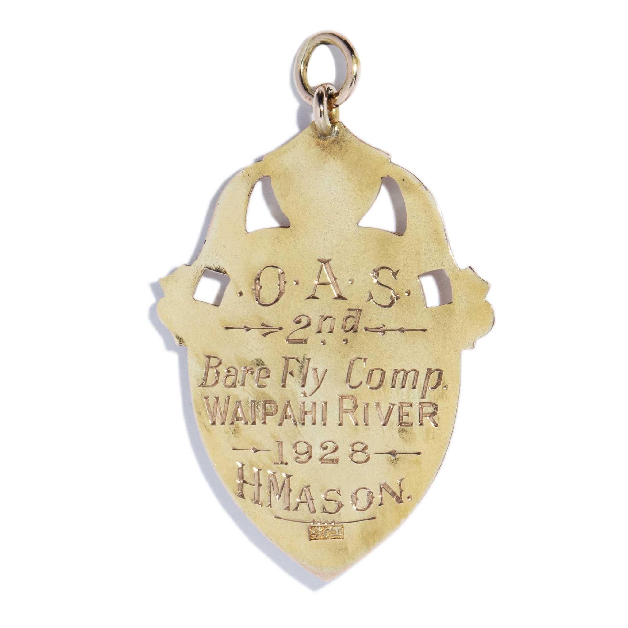 Vintage 1928 Shield Award Pendant 9 Carat Yellow Gold