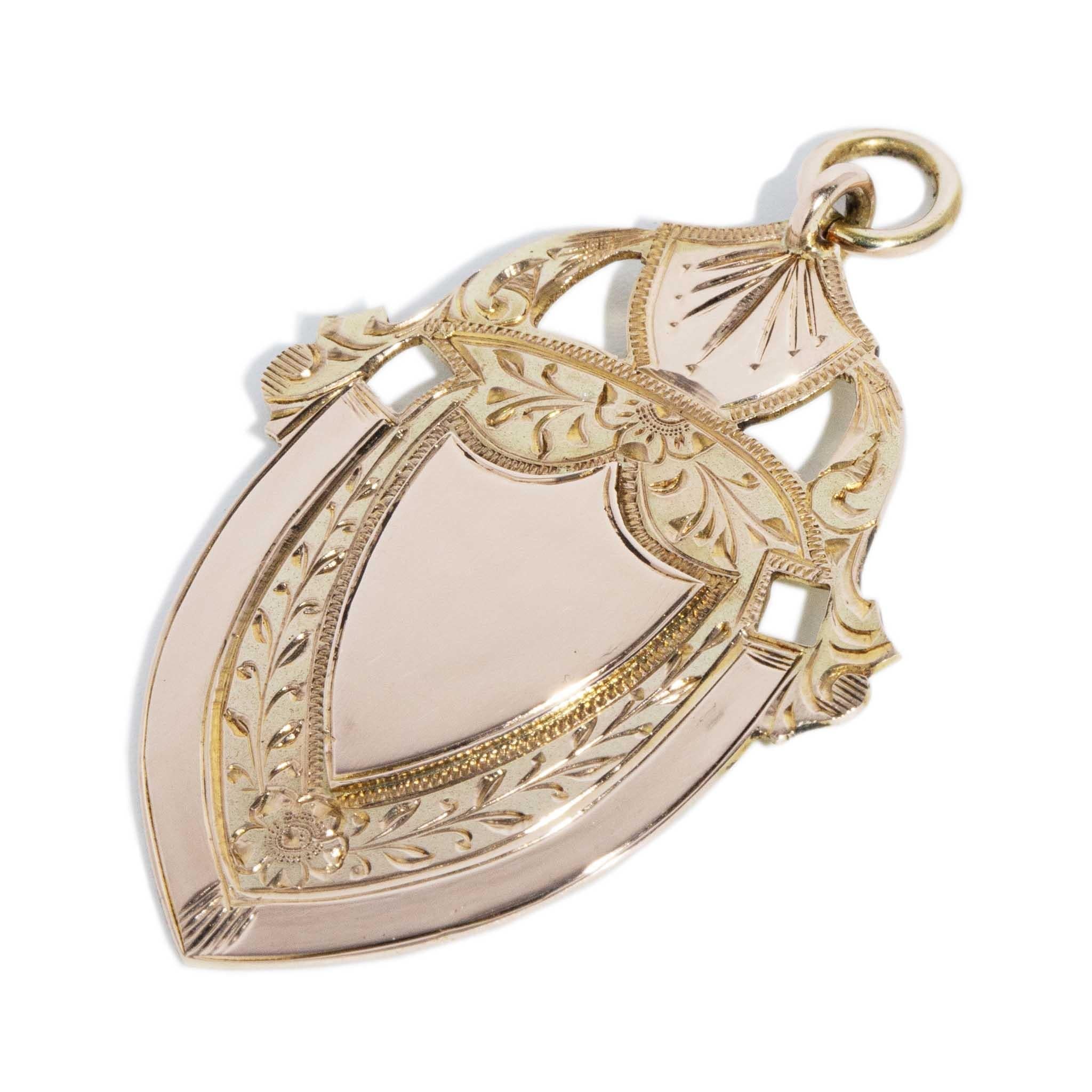 Vintage 1928 Shield Award Pendant 9 Carat Yellow Gold