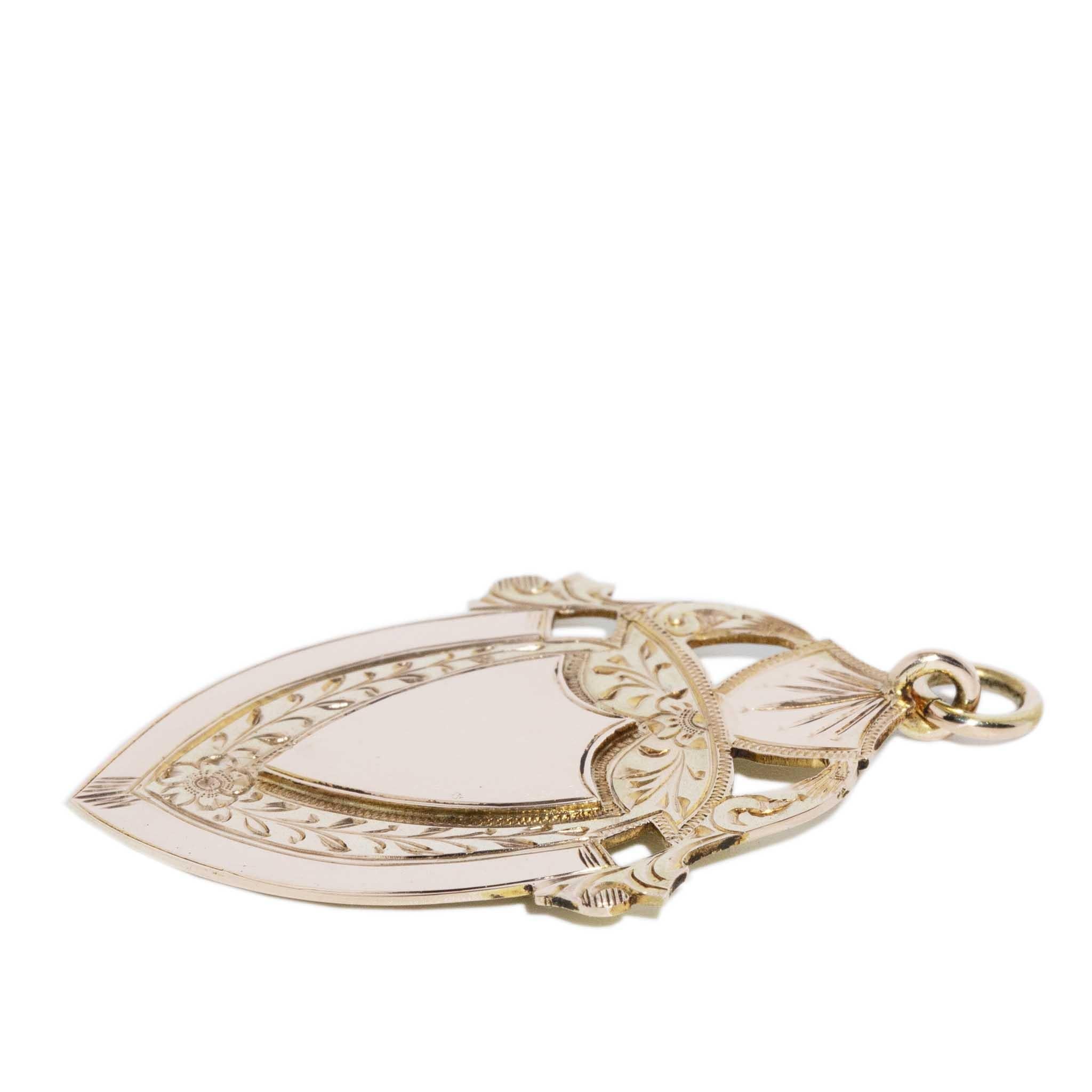 Vintage 1928 Shield Award Pendant 9 Carat Yellow Gold