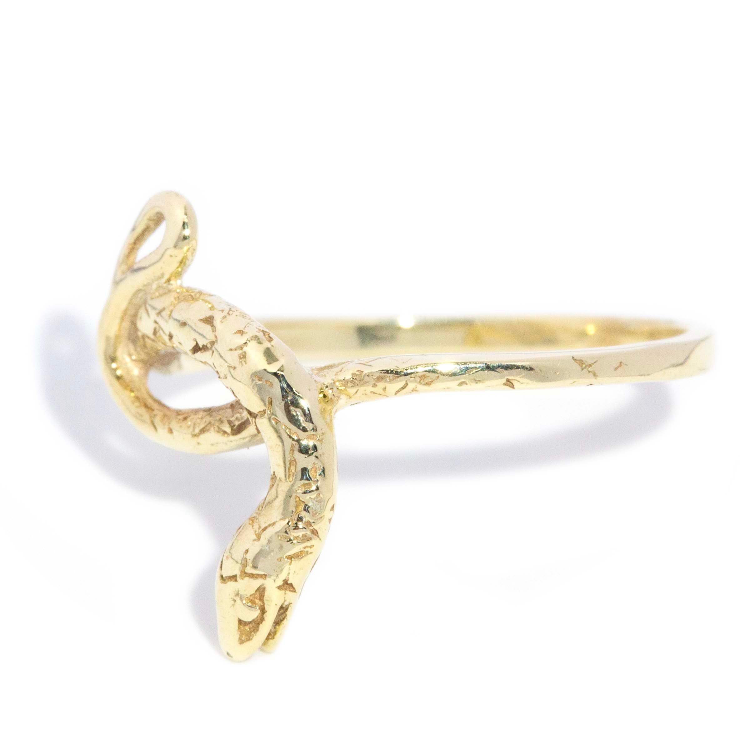 Hildie 1980s Asymmetrical Snake Ring 9ct Gold Rings Imperial Jewellery 