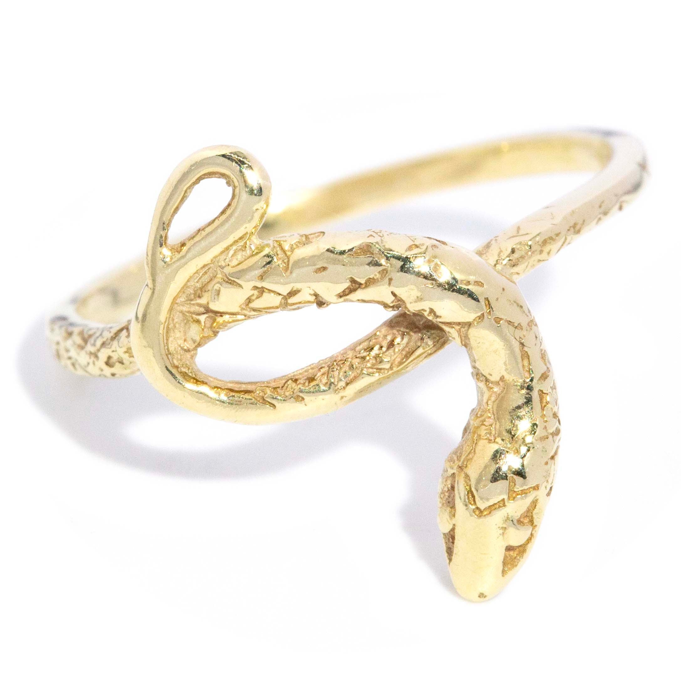 Hildie 1980s Asymmetrical Snake Ring 9ct Gold Rings Imperial Jewellery 