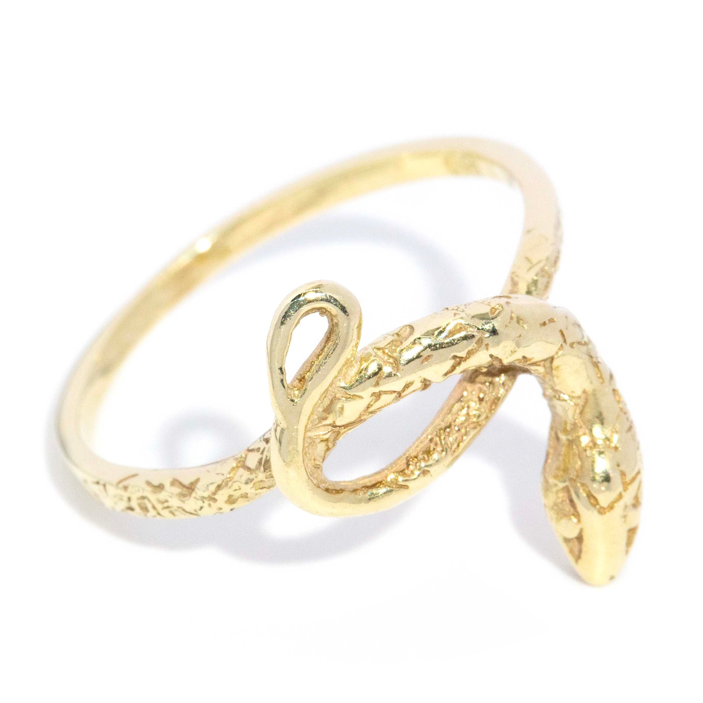 Hildie 1980s Asymmetrical Snake Ring 9ct Gold Rings Imperial Jewellery 
