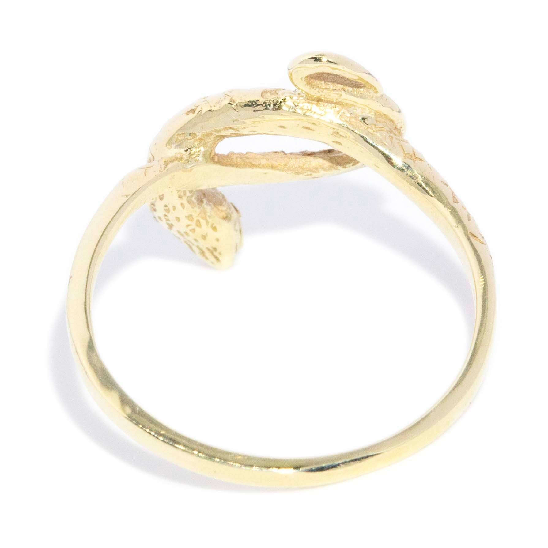 Hildie 1980s Asymmetrical Snake Ring 9ct Gold Rings Imperial Jewellery 