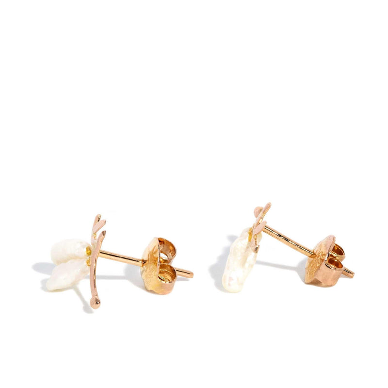 Holly 1970s Vintage White Pearl Studs 14ct Gold