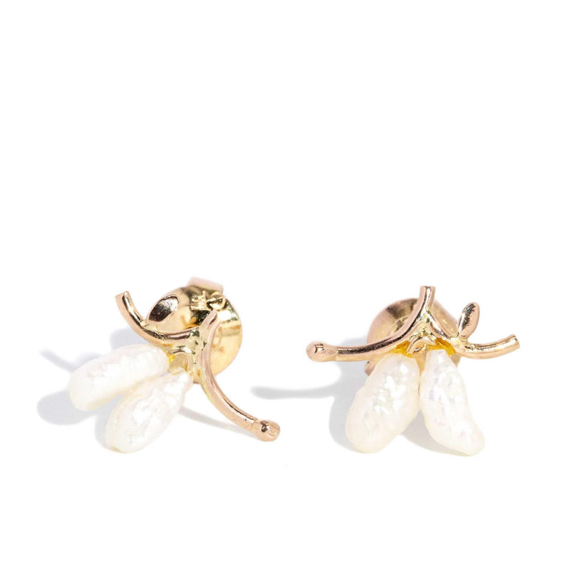 Holly 1970s Vintage White Pearl Studs 14ct Gold