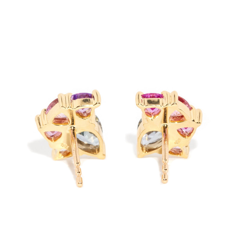 "Hope's Embrace" 2.55 Carat Ceylon Sapphire Cluster Studs 18 Carat Yellow Gold Earrings Imperial Jewellery 