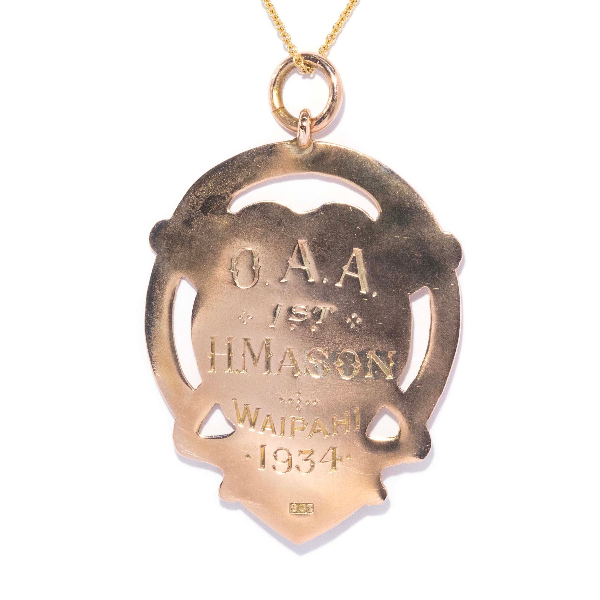 Howard 1934 Shield Award Pendant 9ct Gold Pendants/Necklaces Imperial Jewellery 