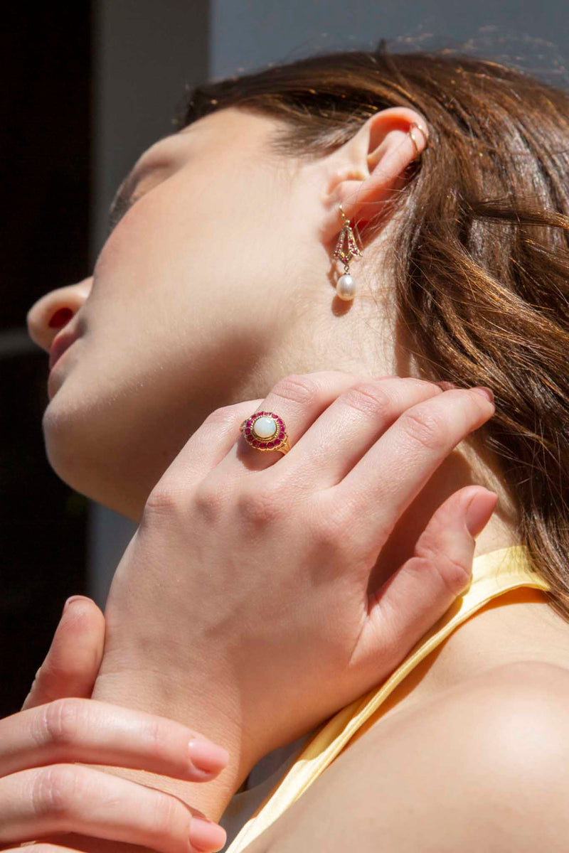 Hyacinth Ruby & Pearl Drop Earrings 9ct Gold* DRAFT Earrings Imperial Jewellery 