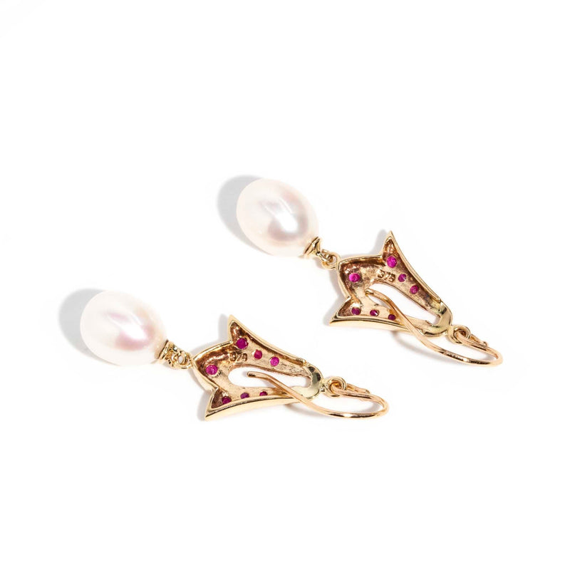 Hyacinth Ruby & Pearl Drop Earrings 9ct Gold* DRAFT Earrings Imperial Jewellery 