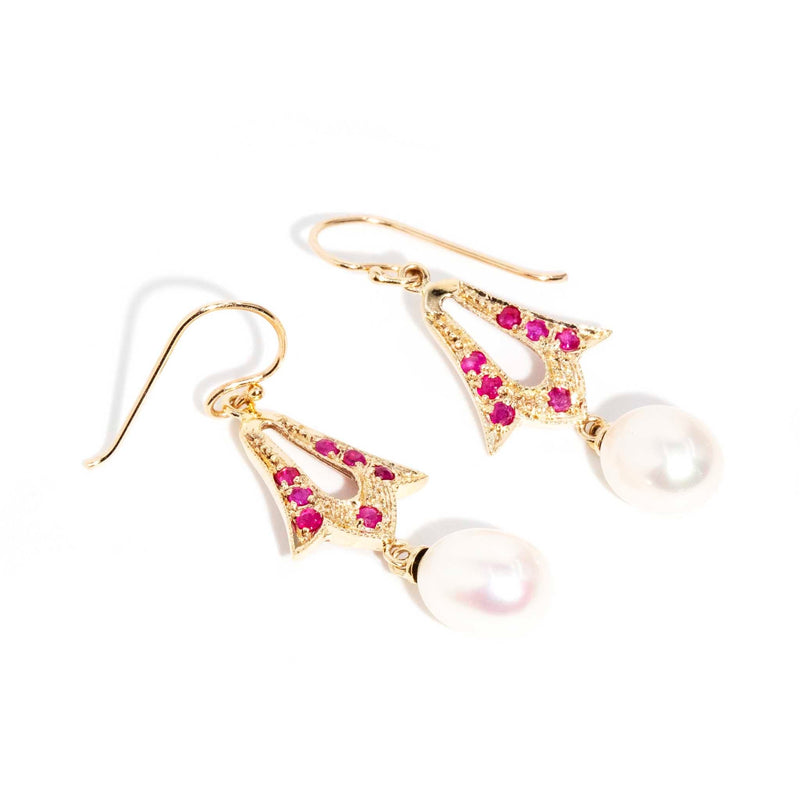 Hyacinth Ruby & Pearl Drop Earrings 9ct Gold* DRAFT Earrings Imperial Jewellery 