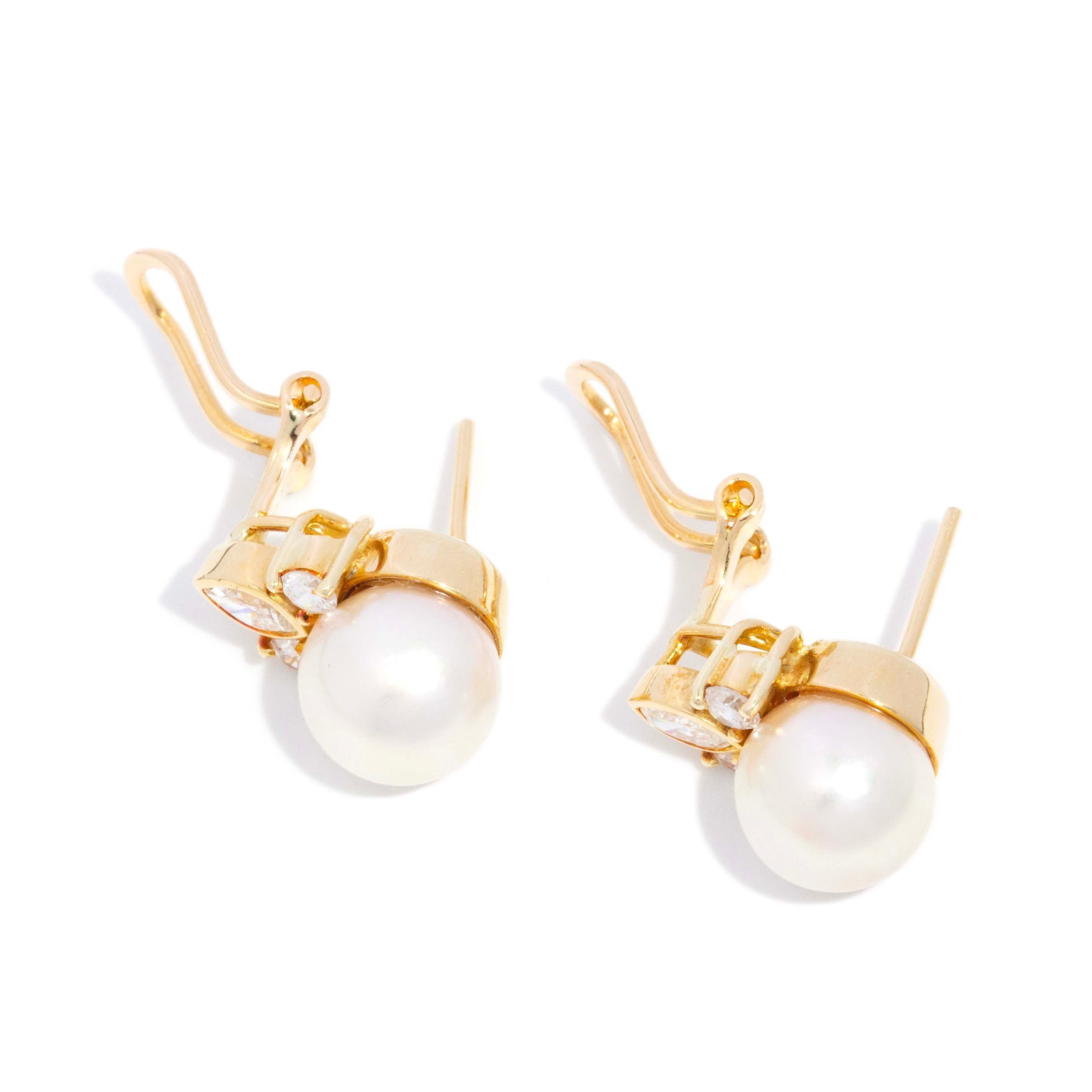 Ida 1980s Pearl & Diamond Earrings 18ct Gold Earrings Imperial Jewellery 